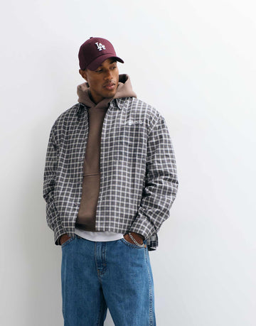 DESIGN oversized check shirt brown blue