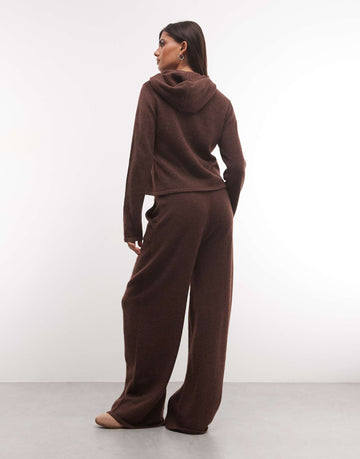 COLLUSION knitted zip through fitted hoodie & joggers chocolate