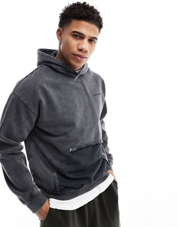The Couture Club washed pocket detail hoodie acid grey