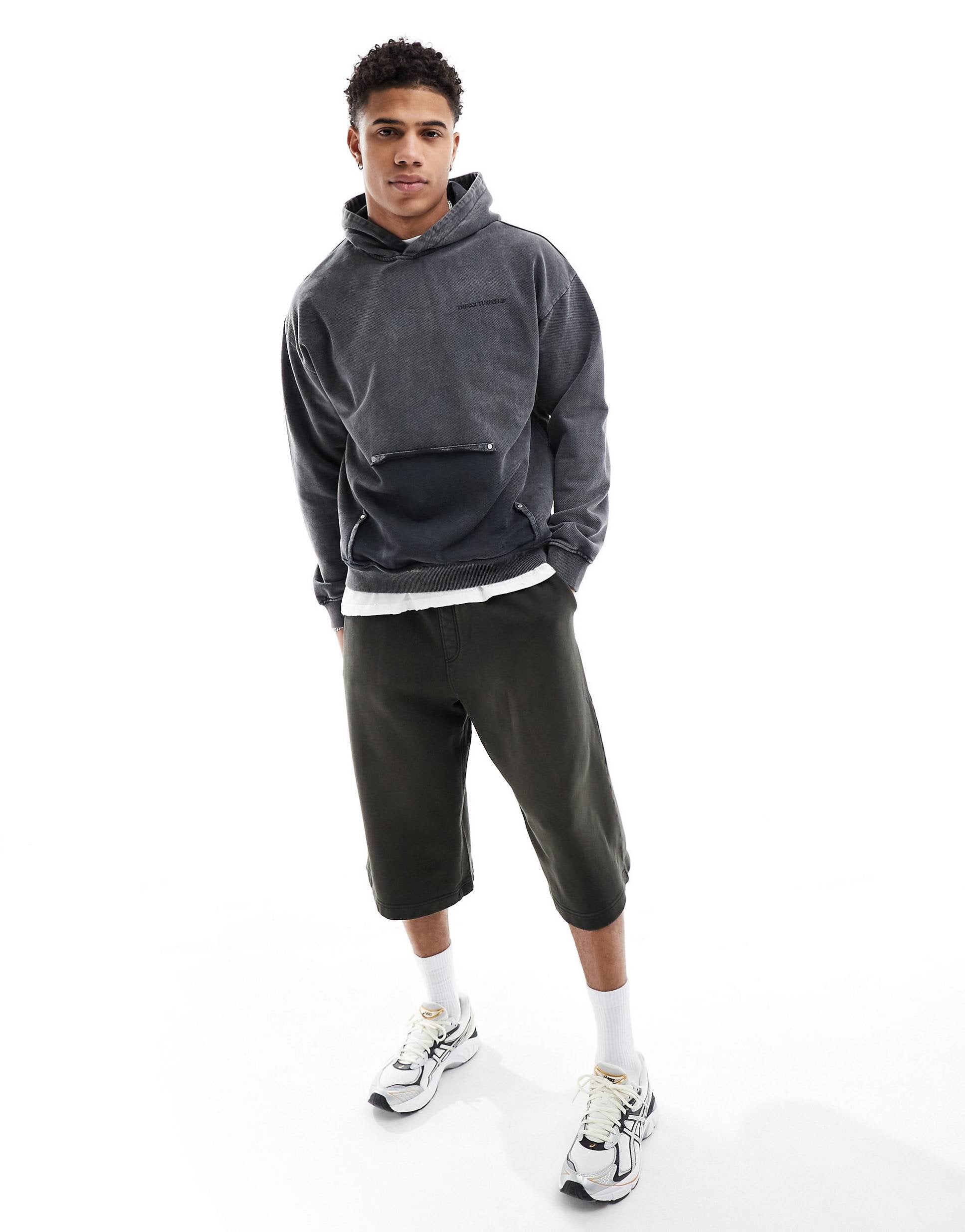 The Couture Club washed pocket detail hoodie acid grey