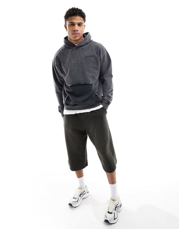 The Couture Club washed pocket detail hoodie acid grey
