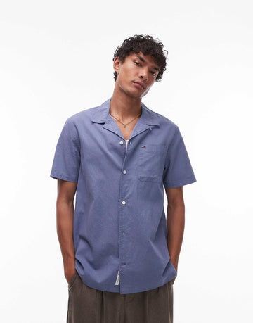 Tommy Jeans linen camp shirt dark blue