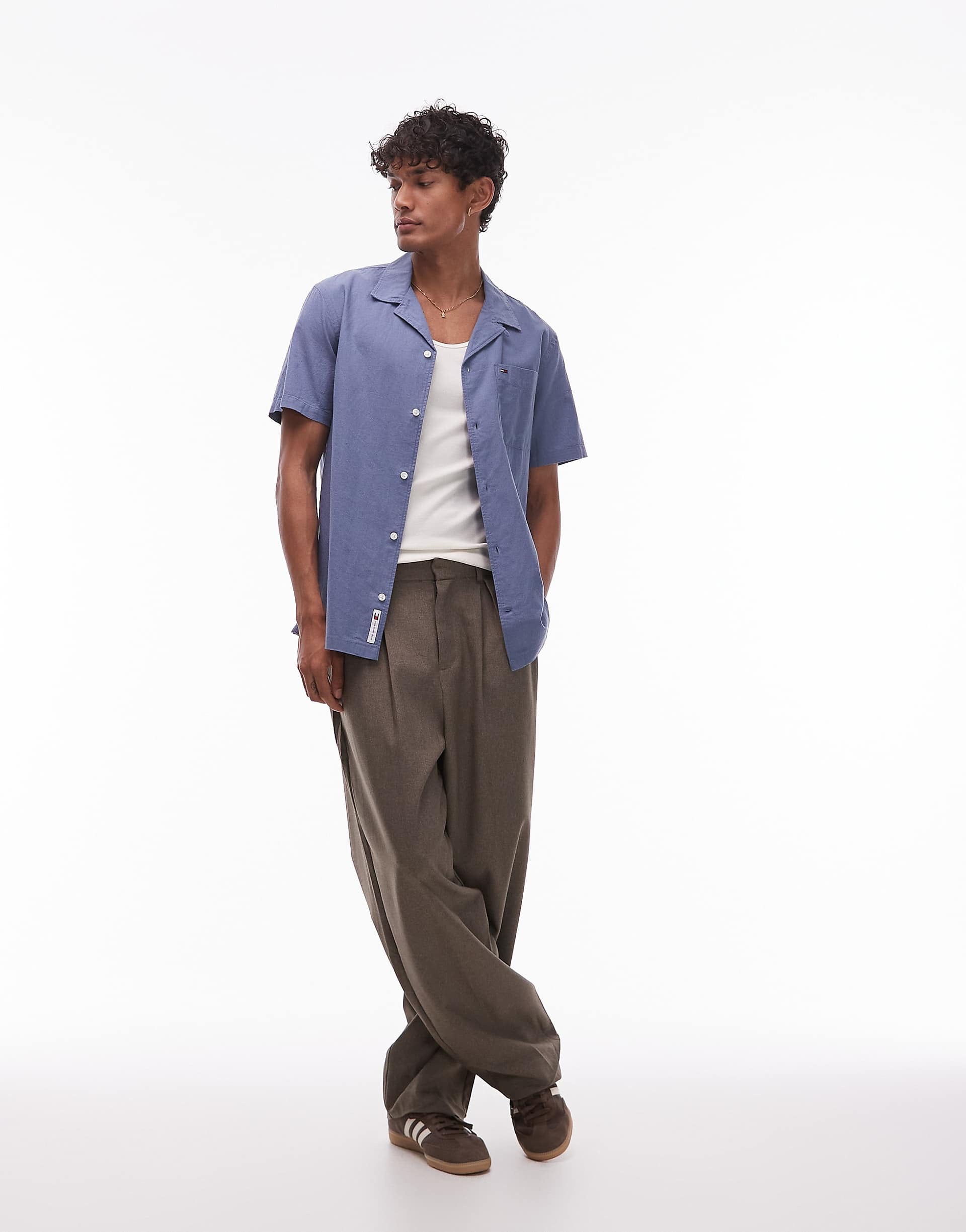 Tommy Jeans linen camp shirt dark blue