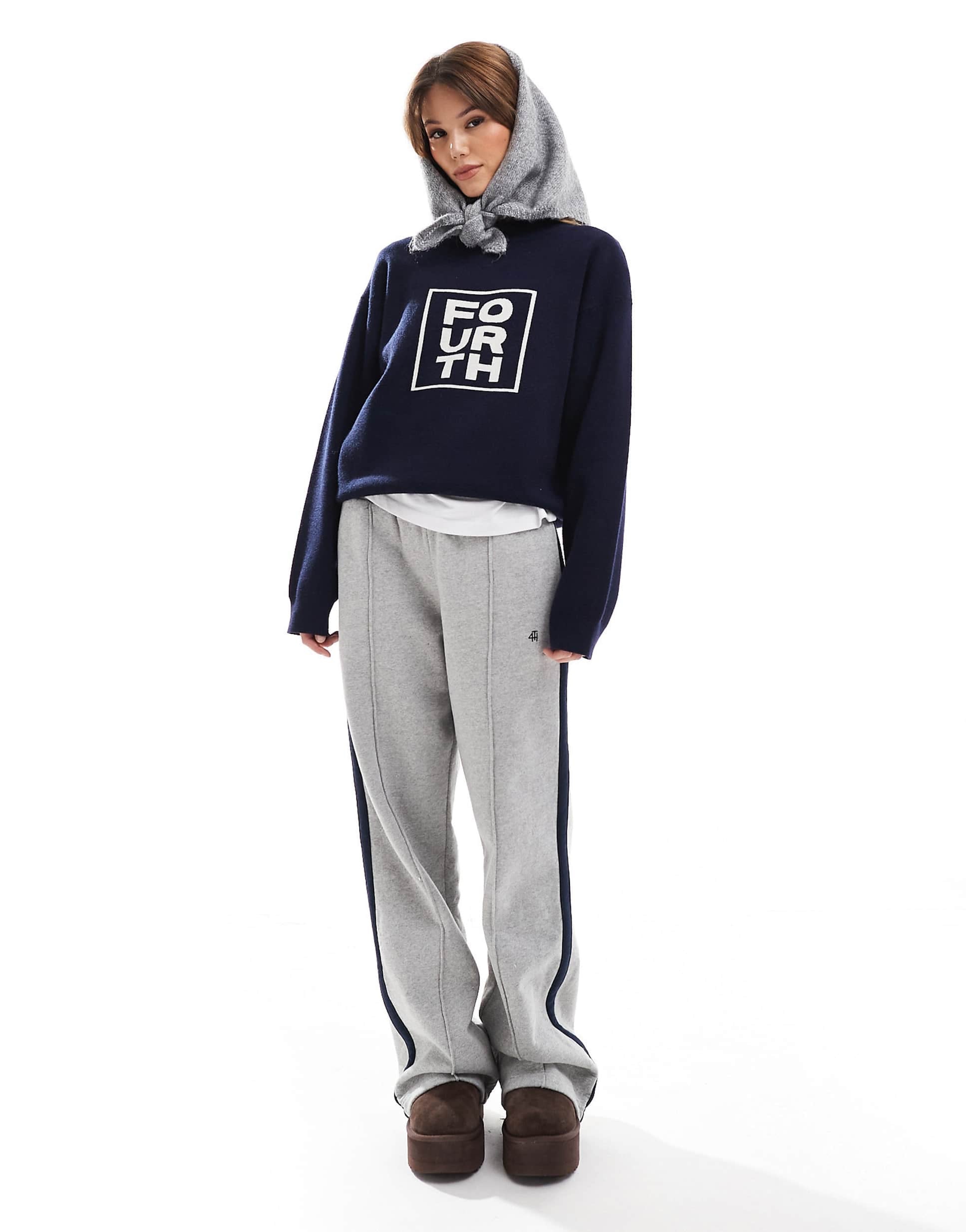 4th & Reckless x Felicia Wedin jacquard knit jumper navy