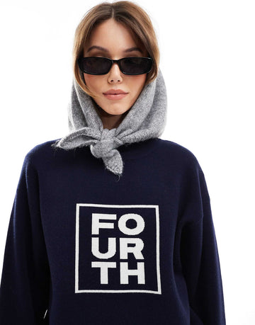 4th & Reckless x Felicia Wedin jacquard knit jumper navy