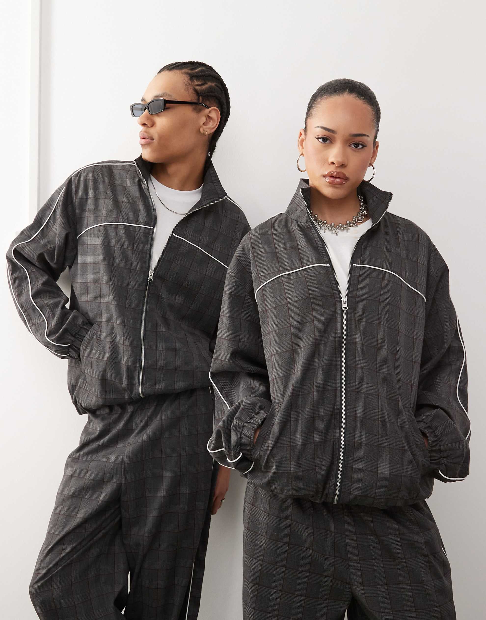 COLLUSION Unisex harrington jacket co-ord sporty check