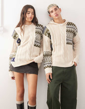 Load image into Gallery viewer, COLLUSION Unisex spliced fairisle cable knit hoodie