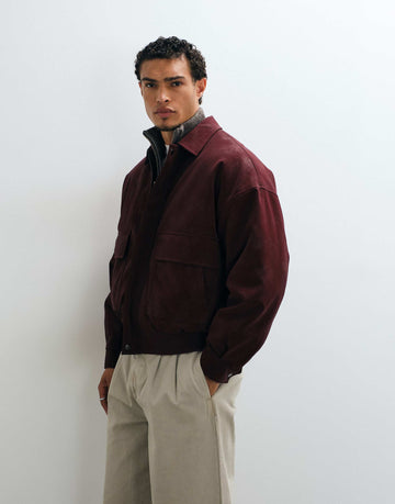 DESIGN suede bomber jacket red