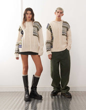 Load image into Gallery viewer, COLLUSION Unisex spliced fairisle cable knit hoodie