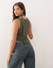 Load image into Gallery viewer, Reclaimed Vintage ruched side asymmetric tank scarf khaki