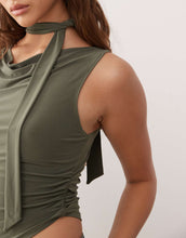 Load image into Gallery viewer, Reclaimed Vintage ruched side asymmetric tank scarf khaki
