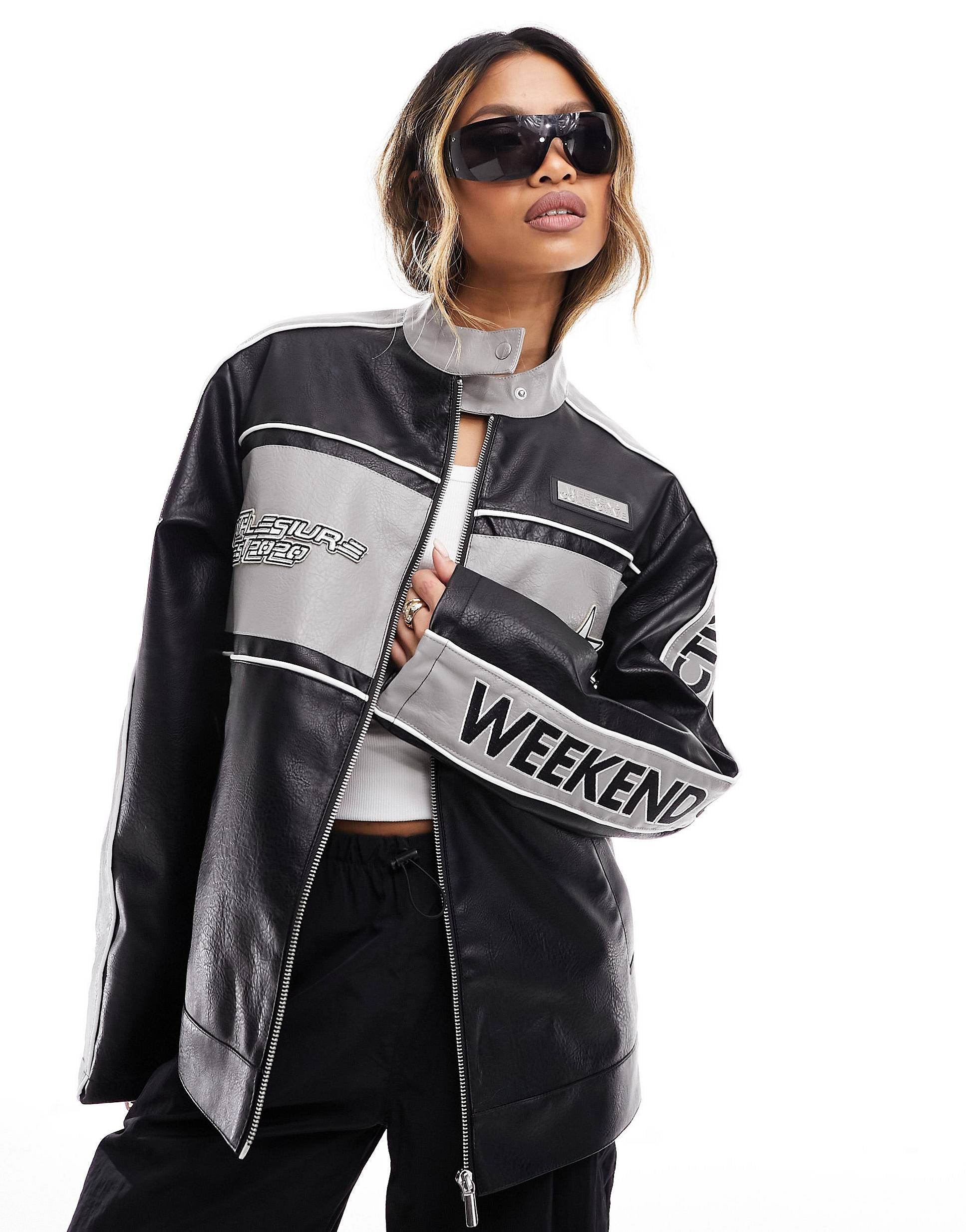 Weekend Collective faux leather motorcross jacket grey
