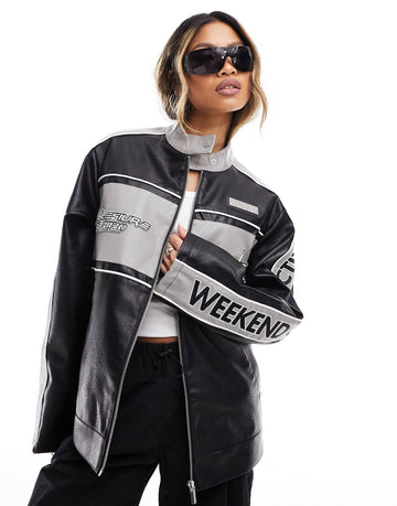 Weekend Collective faux leather motorcross jacket grey