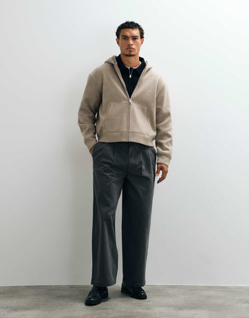 DESIGN relaxed boxy wool look zip through hoodie beige