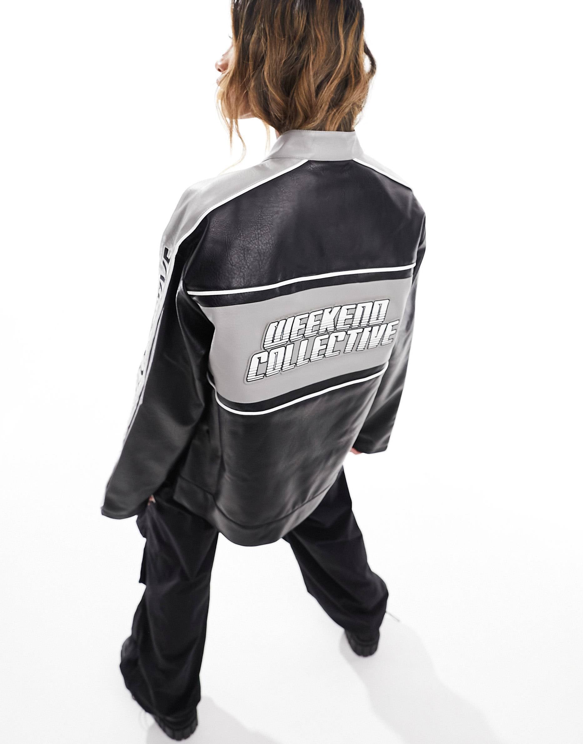 Weekend Collective faux leather motorcross jacket grey
