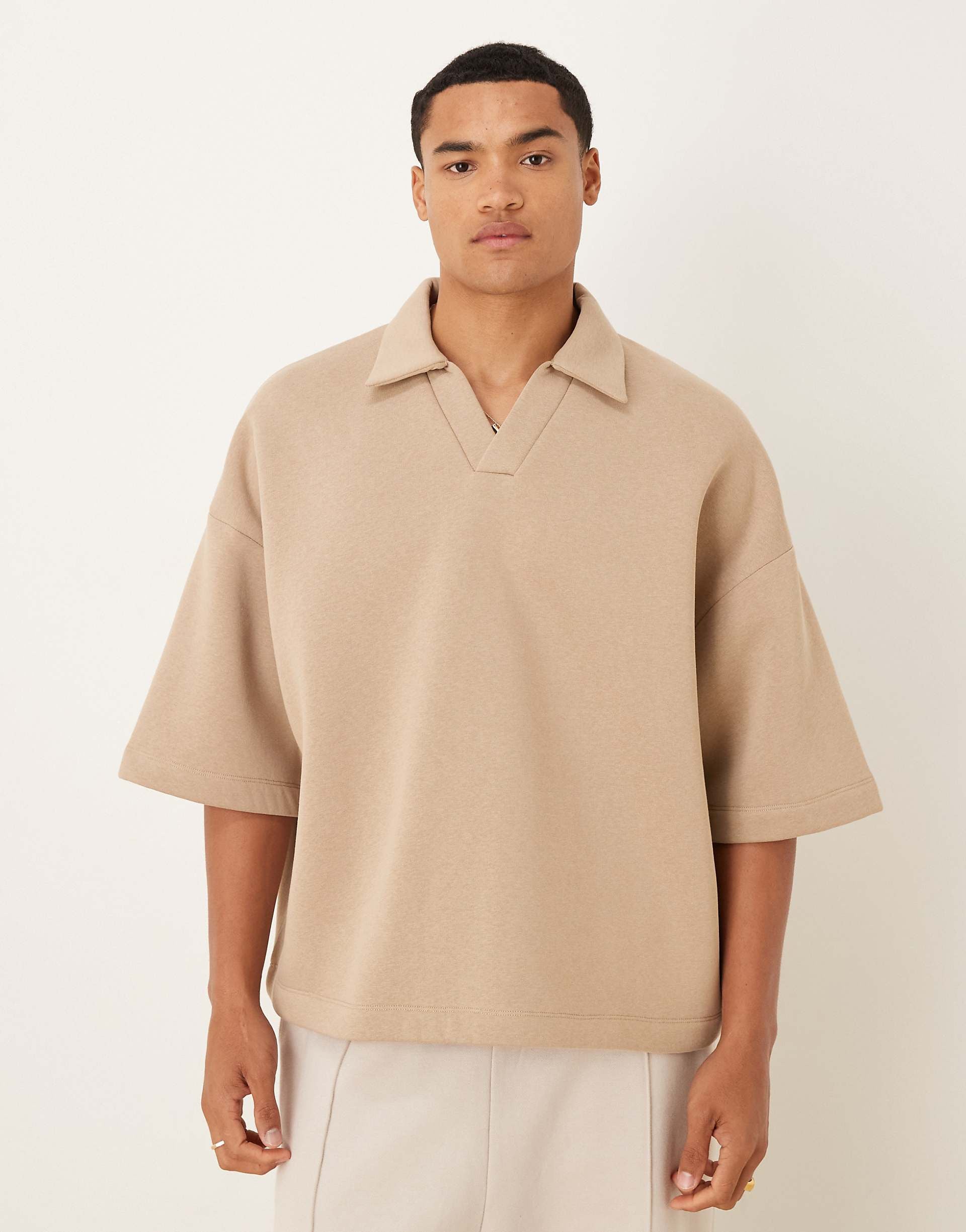 DESIGN extreme oversized three quarter sleeve polo beige