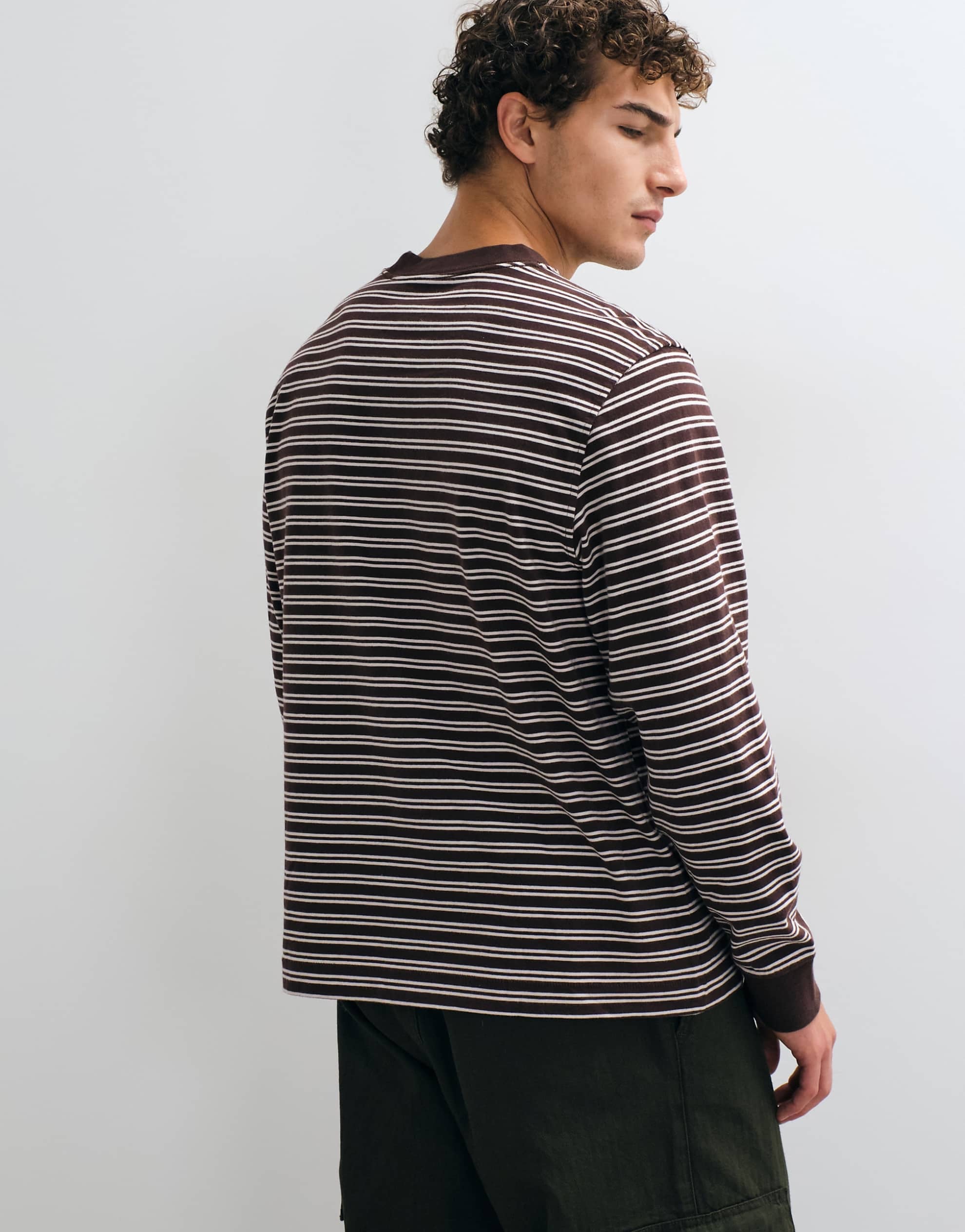 Abercrombie & Fitch oversized heavyweight long sleeve t-shirt brown stripe.