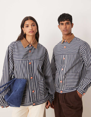 Sister Jane Unisex contrast collar stripe jacket navy