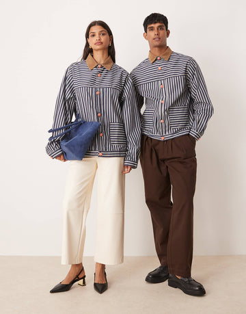 Sister Jane Unisex contrast collar stripe jacket navy