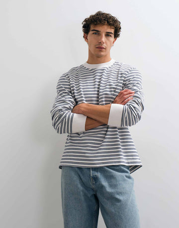 Abercrombie & Fitch oversized heavyweight long sleeve t-shirt white navy stripe.