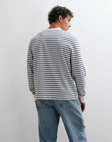 Abercrombie & Fitch oversized heavyweight long sleeve t-shirt white navy stripe.