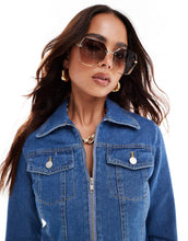 Load image into Gallery viewer, Miss Selfridge denim zip detail shirt dress mid blue wash