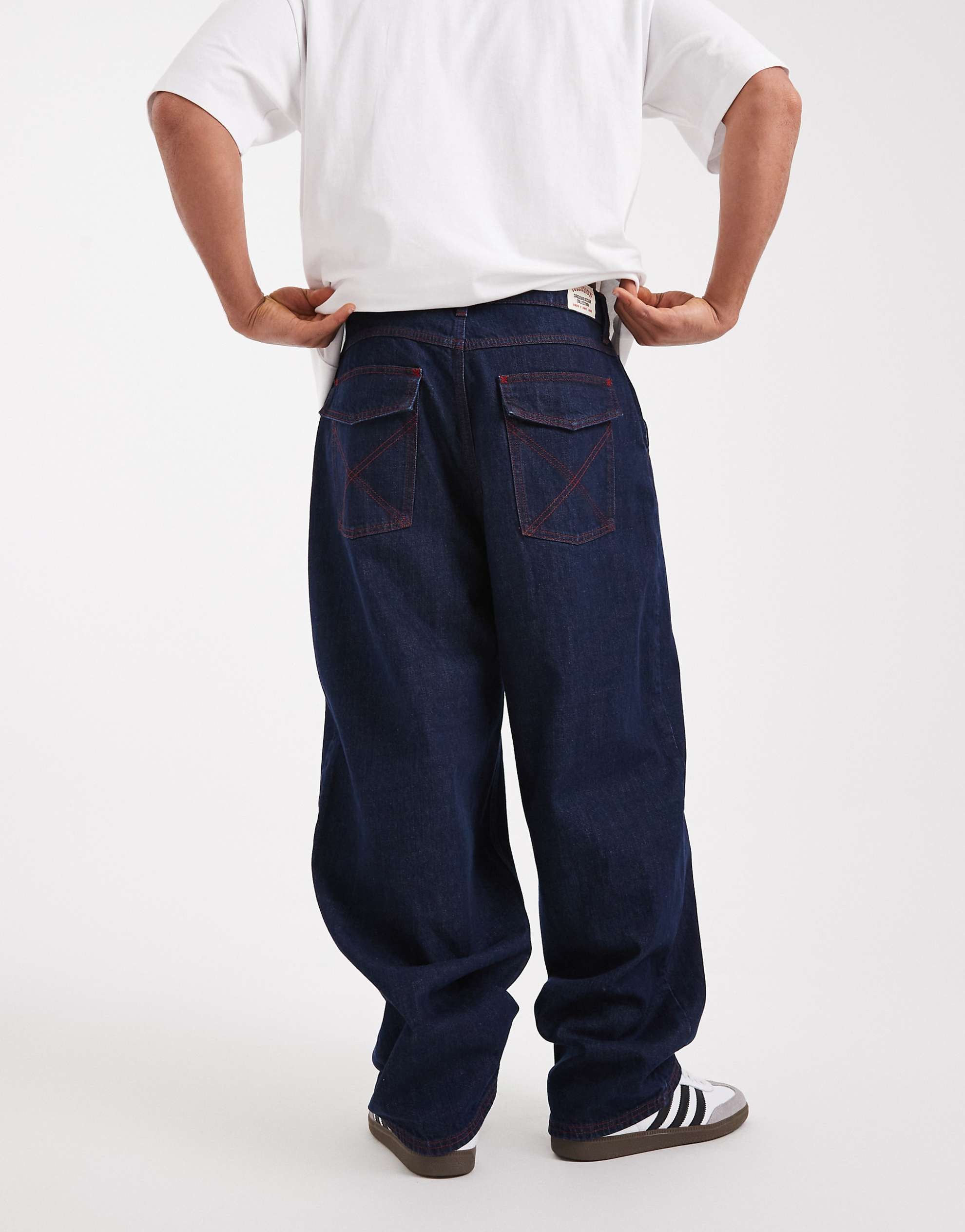 COLLUSION Unisex circular design collection boxy denim co-ord rinse wash