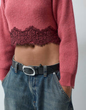 Load image into Gallery viewer, Miss Selfridge super crop rib jumper lace hem pink