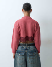 Load image into Gallery viewer, Miss Selfridge super crop rib jumper lace hem pink