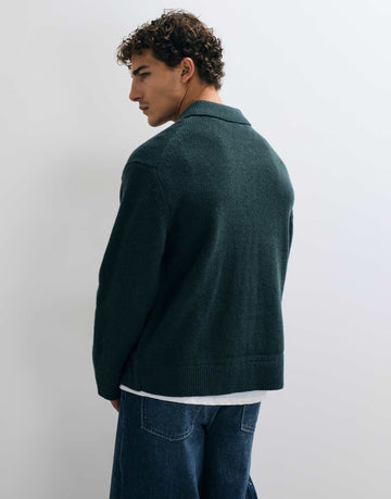 ARKET pure wool zip through cardigan polo collar dark green