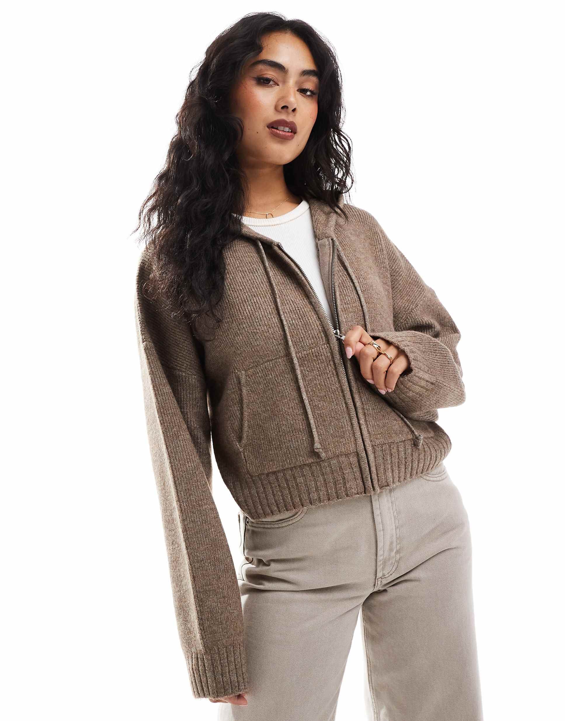 Cotton On lux cropped knitted bomber mocha