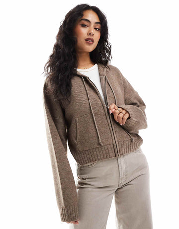 Cotton On lux cropped knitted bomber mocha