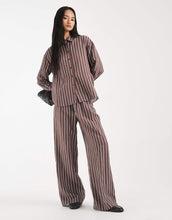 Load image into Gallery viewer, New Look co-ord stripe longline shirt &amp; trousers brown