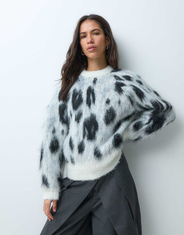 DESIGN crew neck brushed jumper mono animal