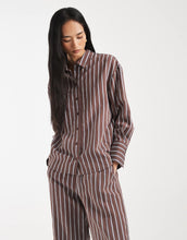 Load image into Gallery viewer, New Look co-ord stripe longline shirt &amp; trousers brown