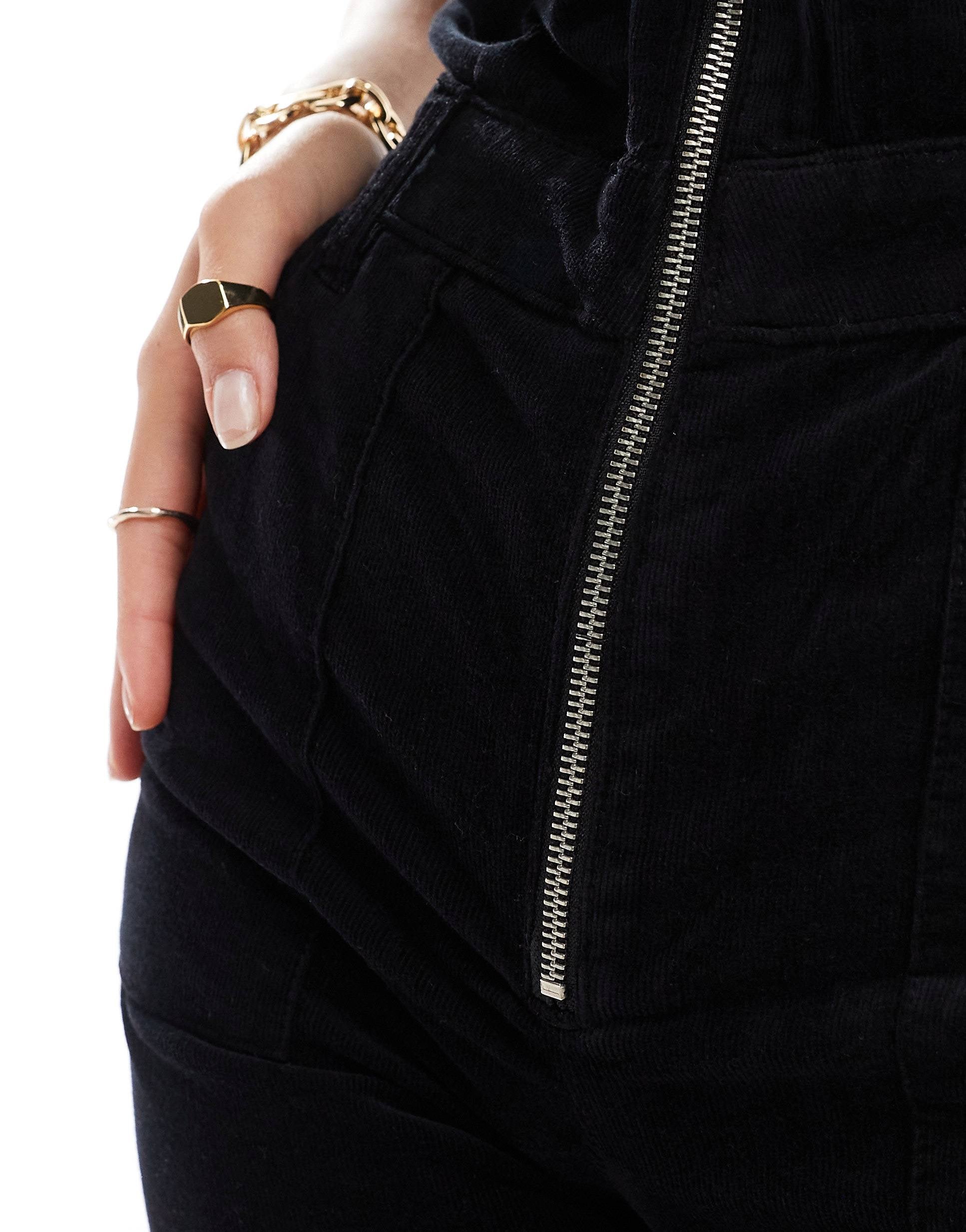 Mango zip through denim jumpsuit black