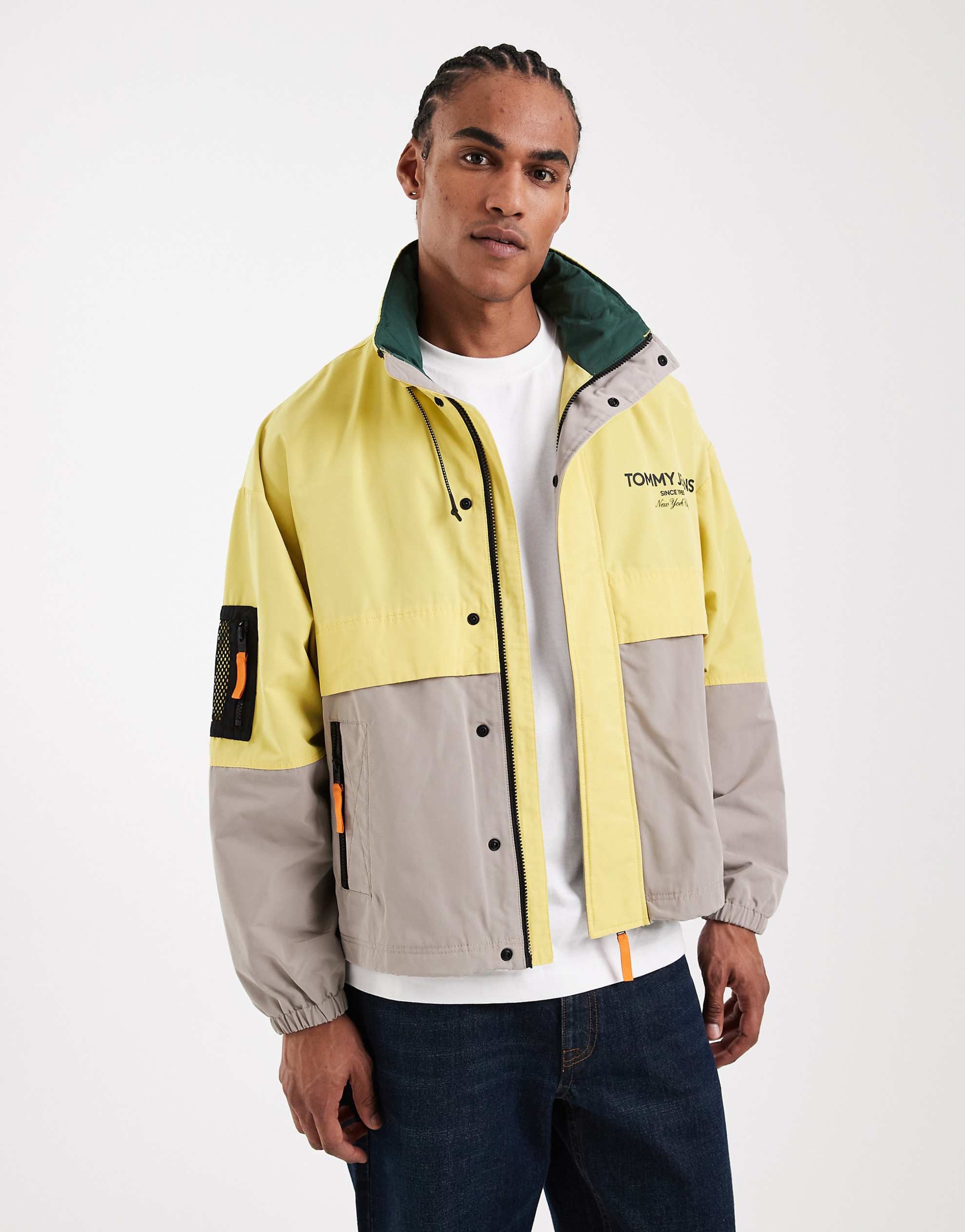 Tommy Jeans colourblock winndbreaker jacket stone & yellow
