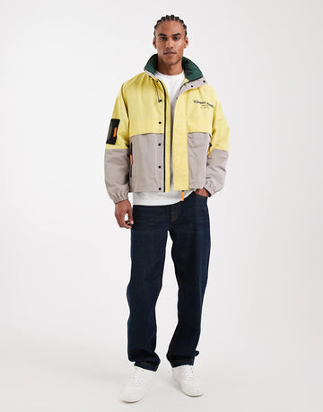 Tommy Jeans colourblock winndbreaker jacket stone & yellow