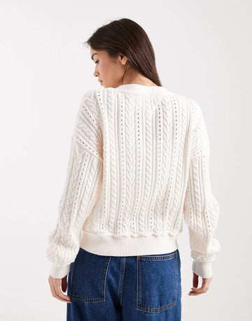 Tommy Jeans boxy fit cable knit cardigan cream