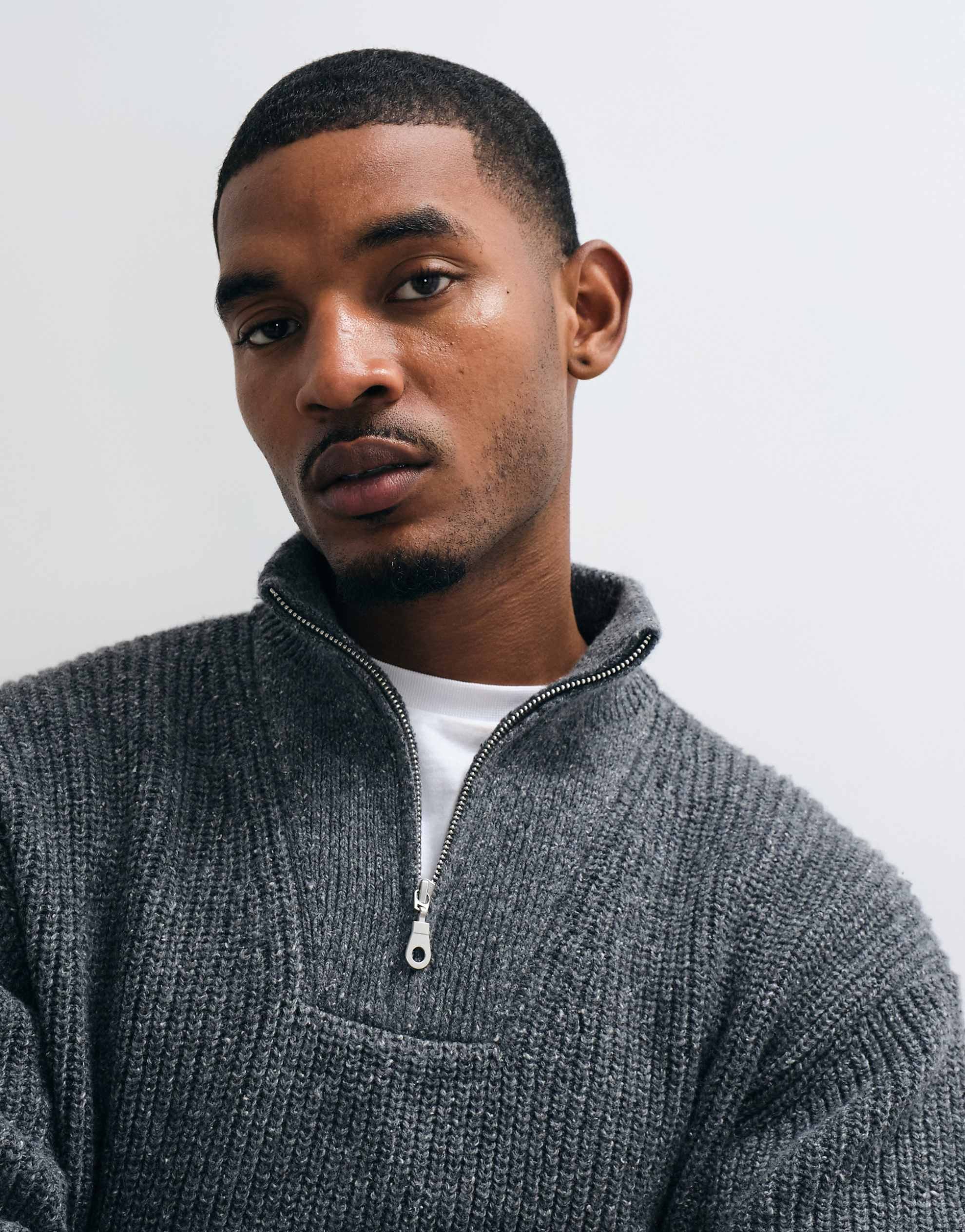 Abercrombie & Fitch casual knitted 1/4 zip jumper charcoal