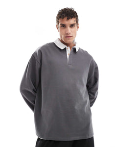 DESIGN oversized rugby polo sweatshirt charcoal