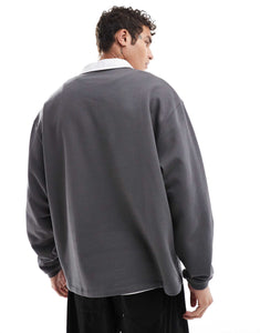 DESIGN oversized rugby polo sweatshirt charcoal