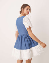 Load image into Gallery viewer, Miss Selfridge broderie mix denim mini wash