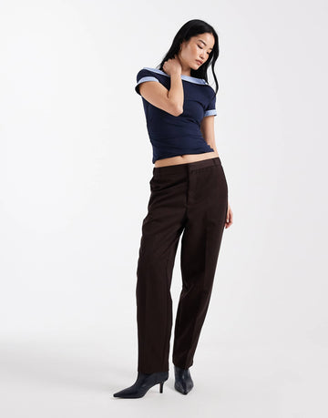 DESIGN hybrid fallen shoulder striped poplin hem top navy