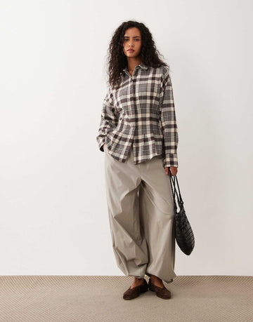 DESIGN cinched shirt grey check