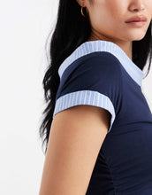 Load image into Gallery viewer, DESIGN hybrid fallen shoulder striped poplin hem top navy