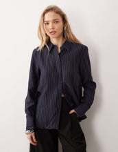 Load image into Gallery viewer, Mango Beli shirt co-ord navy pinstripe