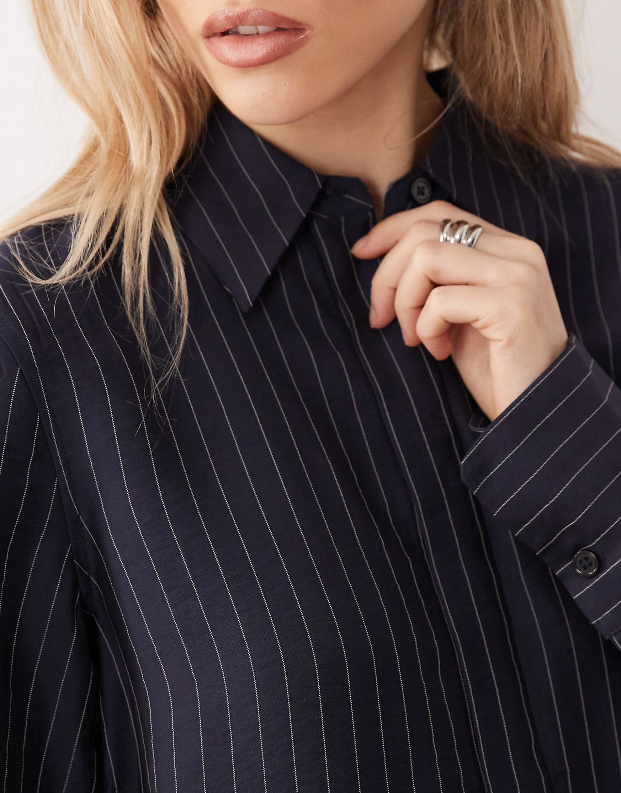 Mango Beli shirt co-ord navy pinstripe