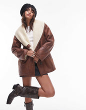 Load image into Gallery viewer, Faux leather shearling super oversized coat tan