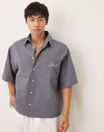DESIGN oversized half sleeve shirt embroidery dark grey